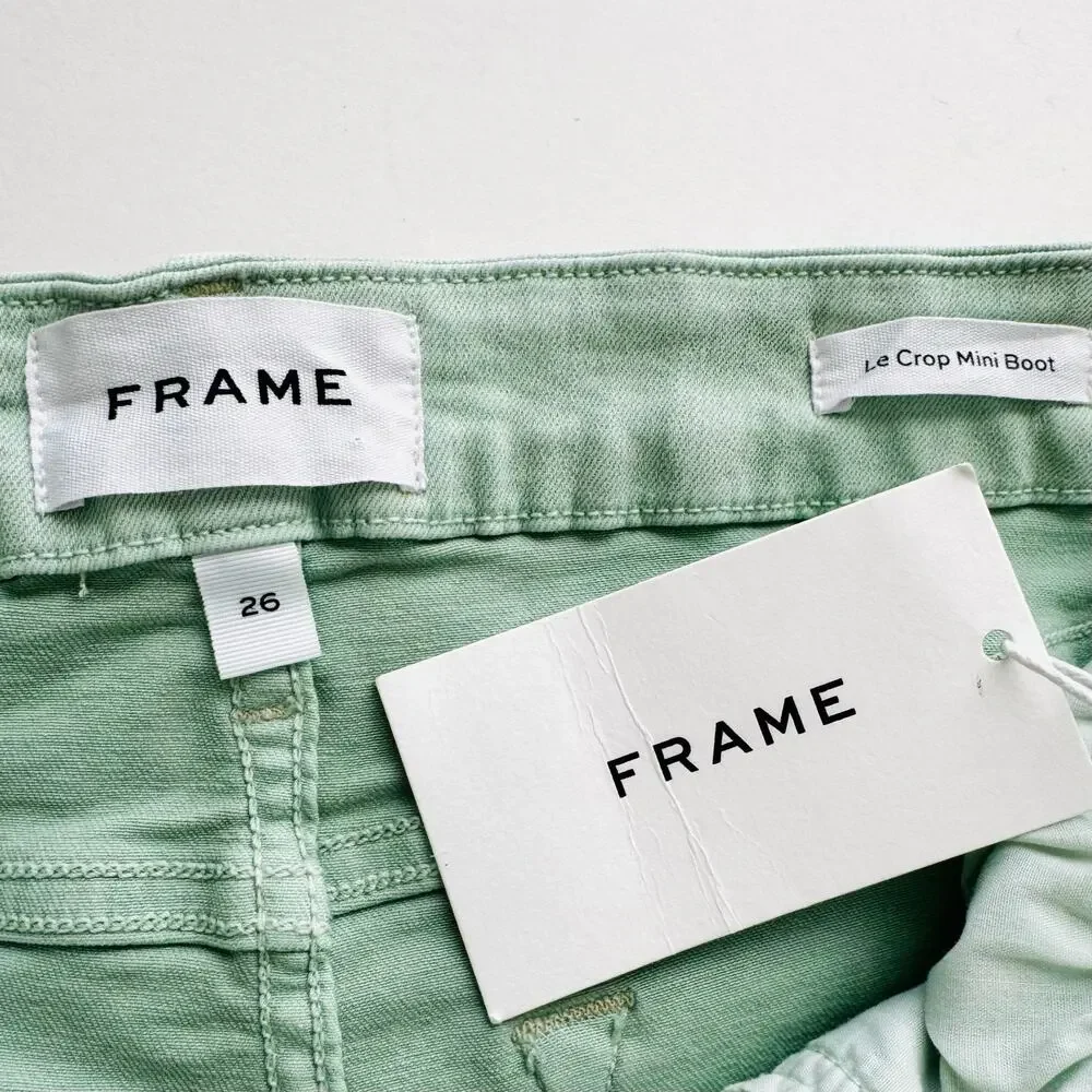 Frame Le Crop Mini Boot Mid-Rise Denim Jeans Pants in Aloe Light Green 26 NWT - Picture 10 of 11
